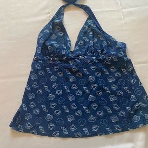 Halter swim top, navy blue and white, SZ 18 by Basic Editions $5